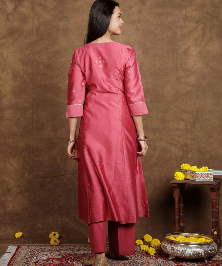 Pink handwoven cotton silk chanderi kurta set