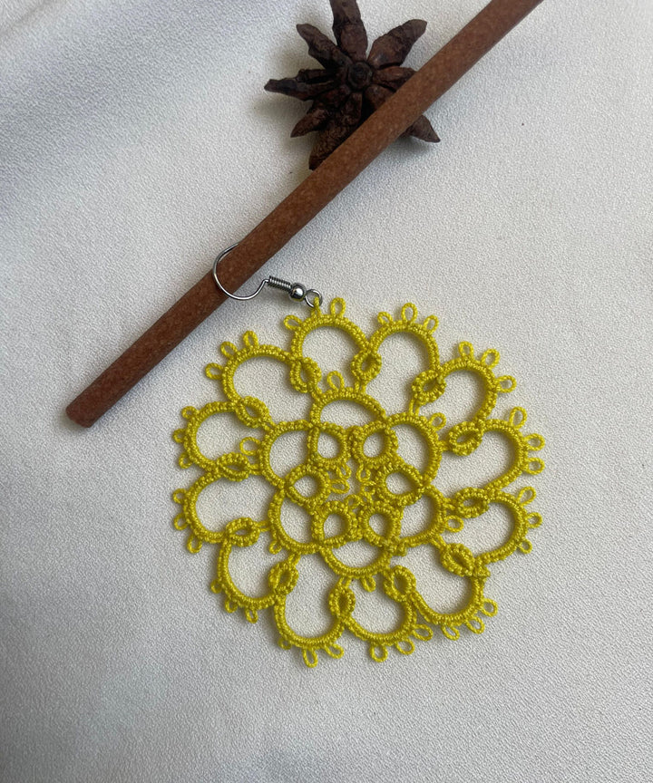 Yellow handmade tatting cotton earring