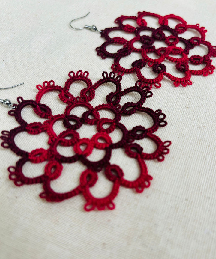 Purple black handmade tatting cotton earring
