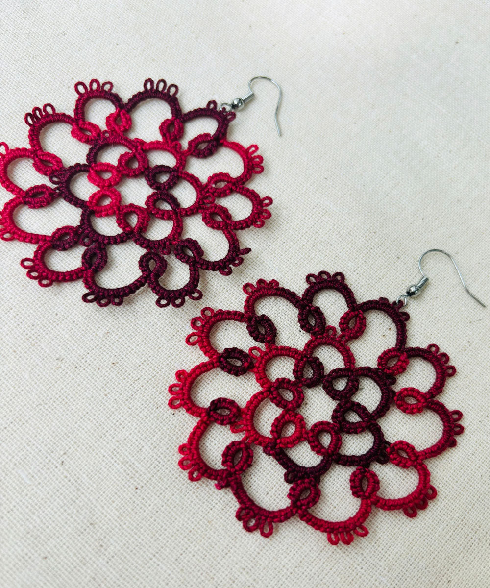 Purple black handmade tatting cotton earring