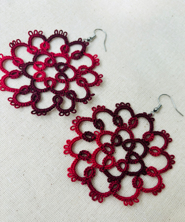 Purple black handmade tatting cotton earring