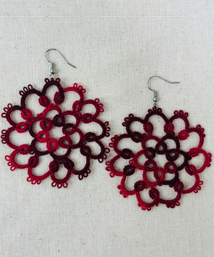 Purple black handmade tatting cotton earring