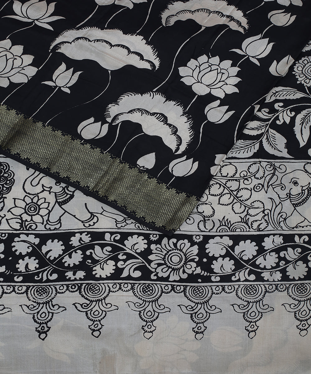 Black - Handpainted Kalamkari Natural Dyed Ghicha Silk Jewellery Box 17