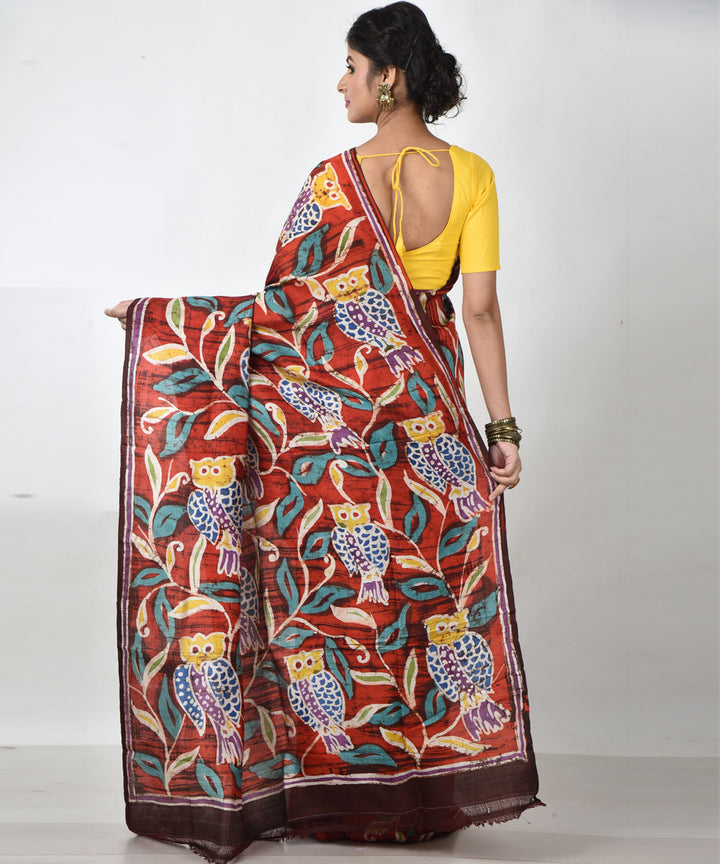 Multicolor floral silk hand printed batik print saree