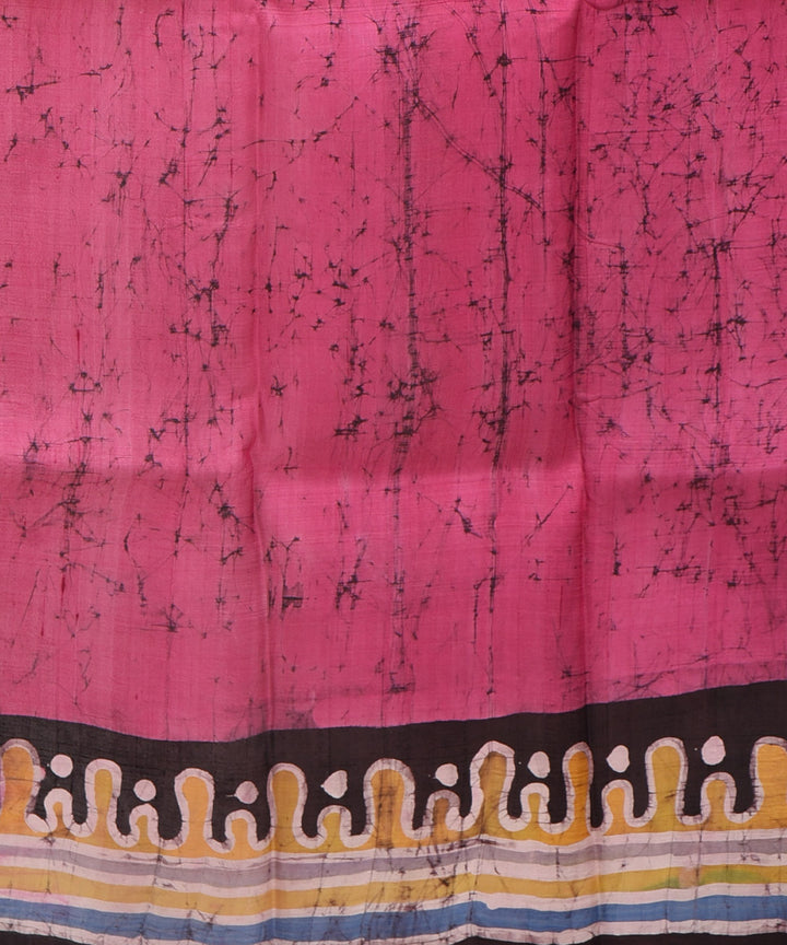 Black multicolor silk hand printed batik print saree