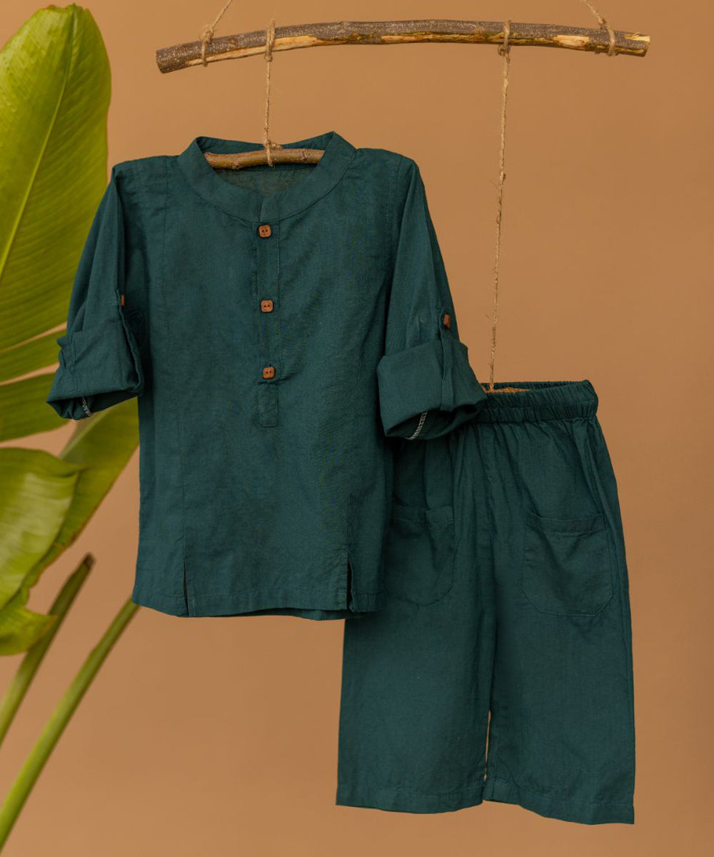 Green handwoven cotton ethinic set