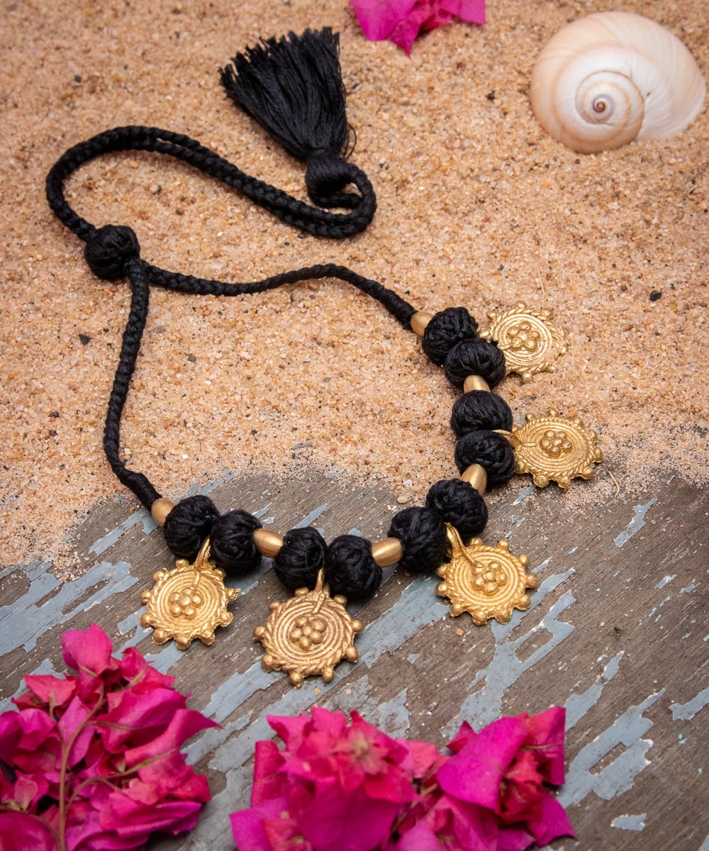 Black gold tone choker dhokra necklace