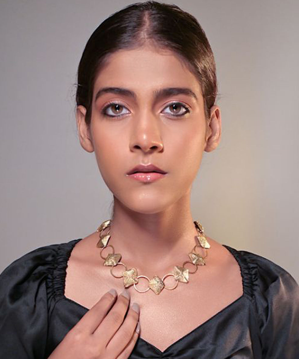 Yellow handcrafted brass dhokra necklace