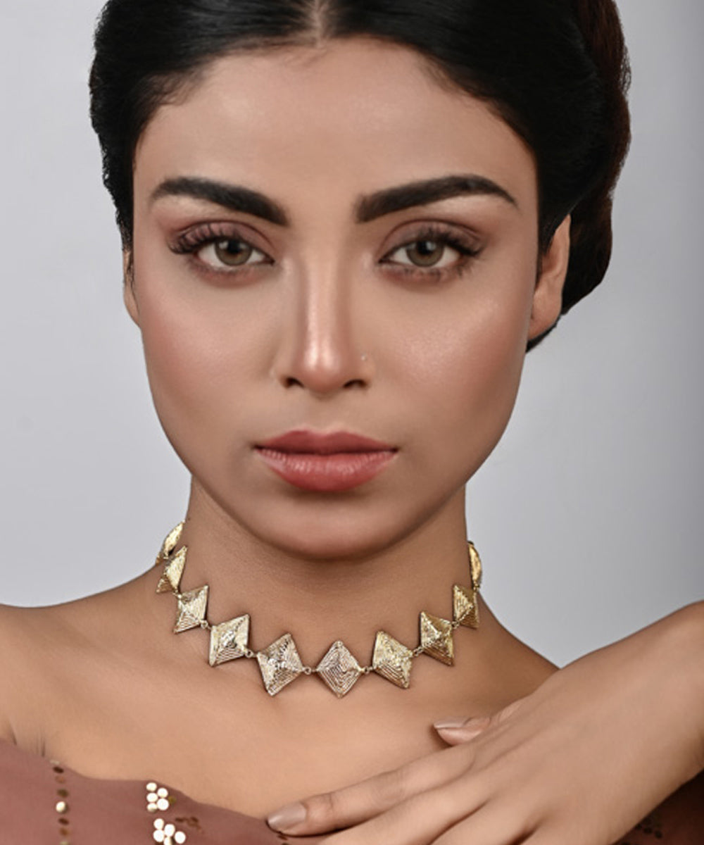 Yellow dhokra handcrafted brass necklace