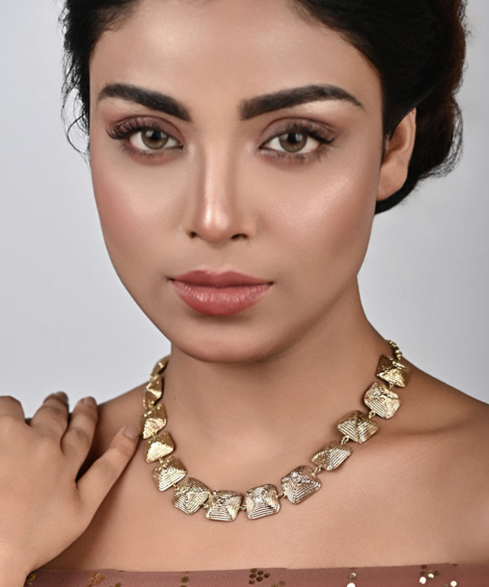 Yellow hand crafted dhokra brass necklace