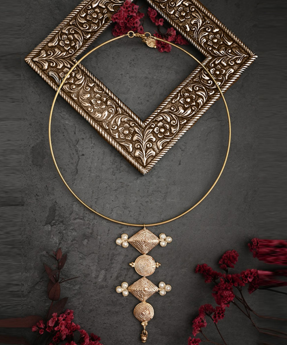 Yellow brass dhokra handcrafted necklace