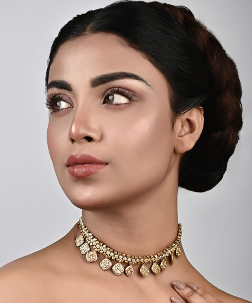 Yellow dhokra handcrafted brass necklace