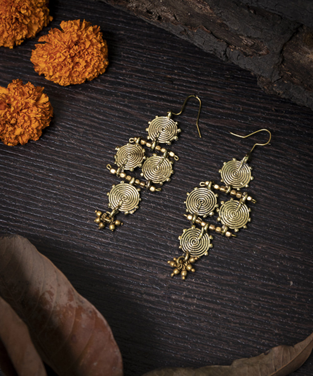 Yellow dhokra handcrafted beautiful brass earring