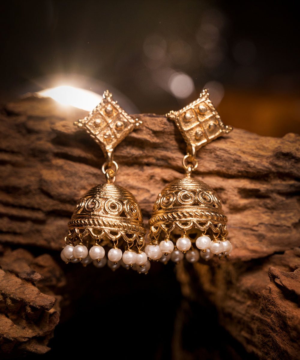 Yellow dhokra hand crafted brass earring