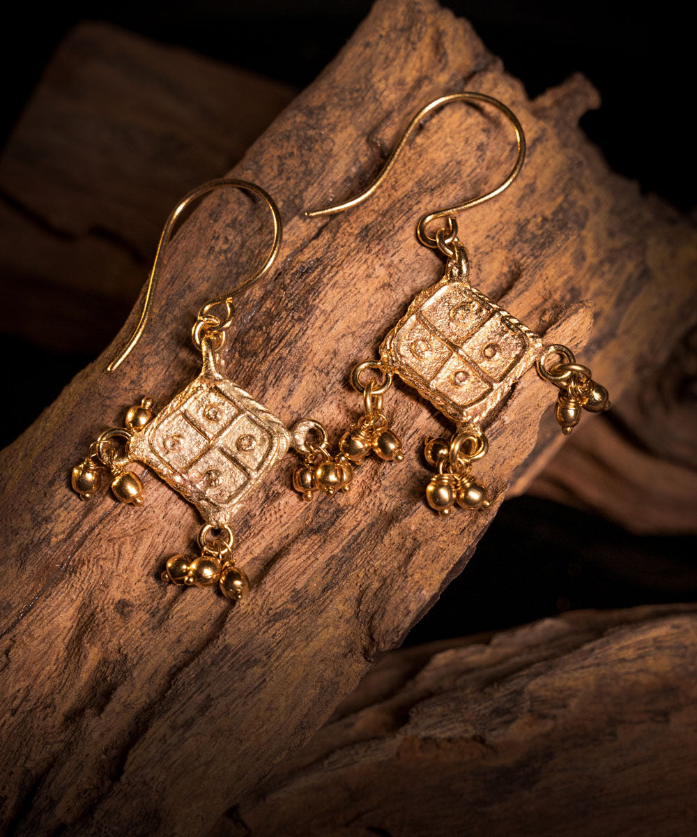Yellow hand crafted dhokra brass earring