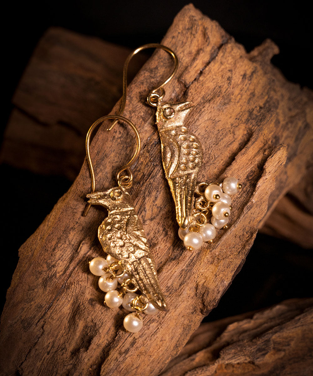 Yellow dhokra brass hand crafted earring