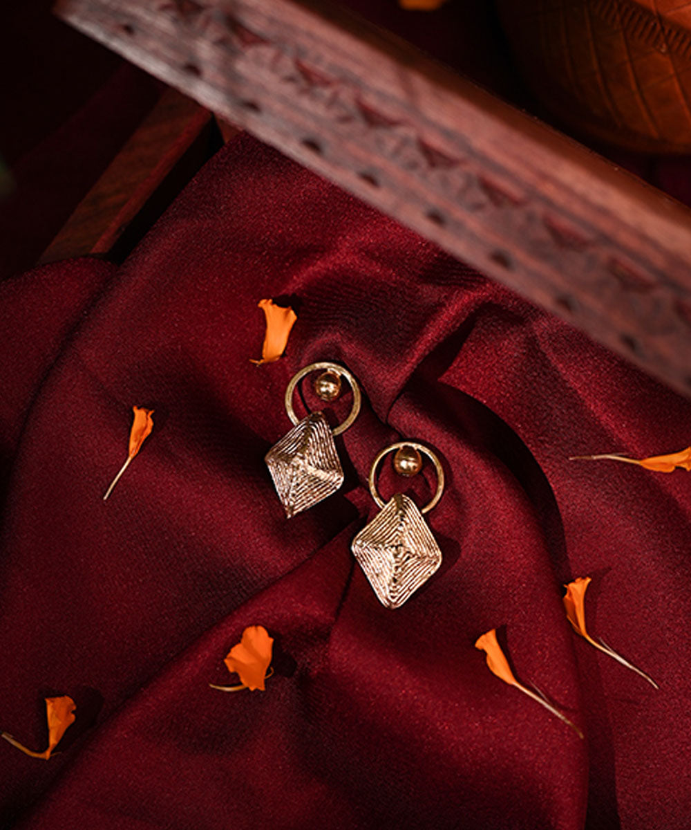 Yellow hand crafted brass dhokra earring