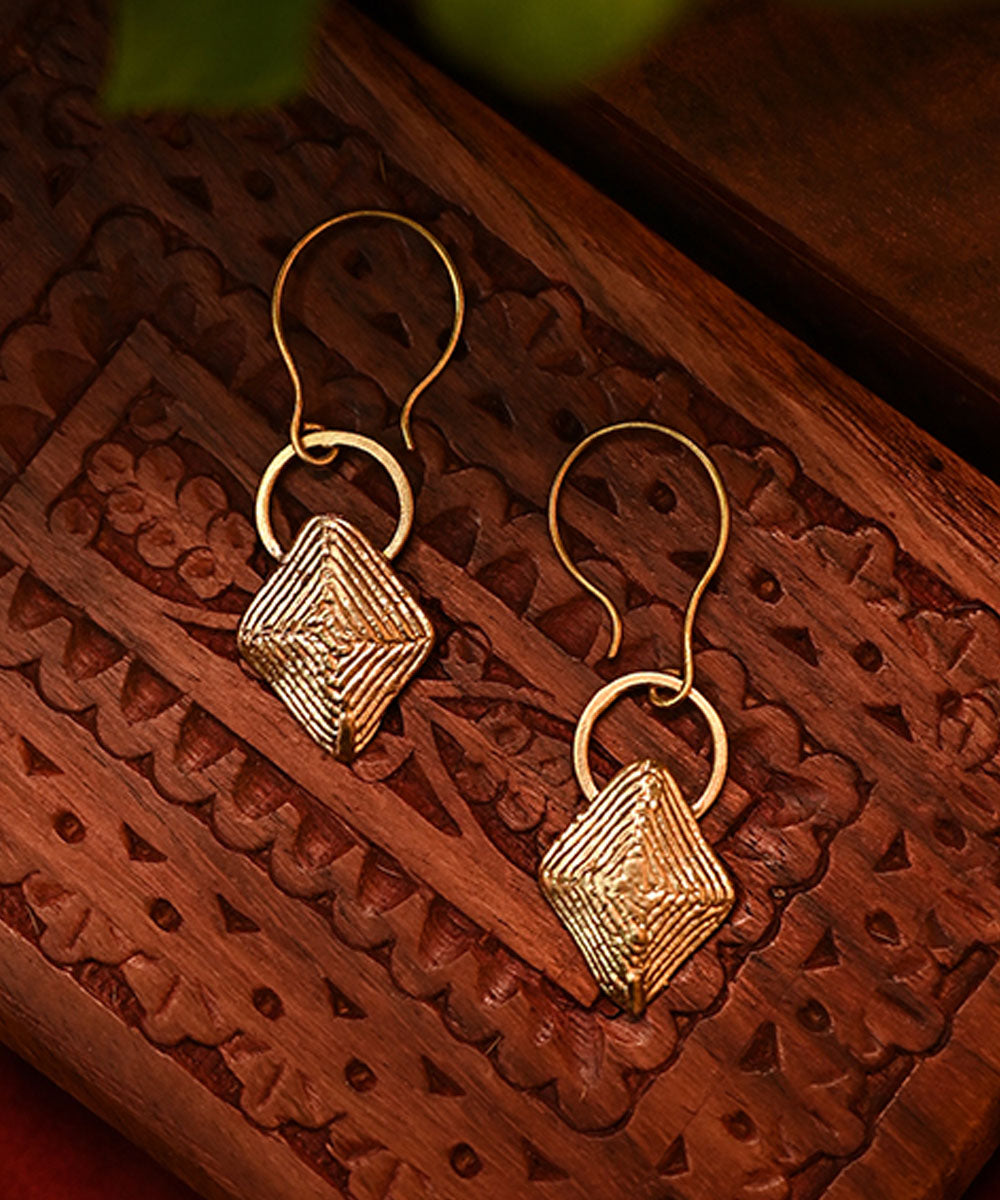 Miharu yellow dhokra handcrafted brass earring
