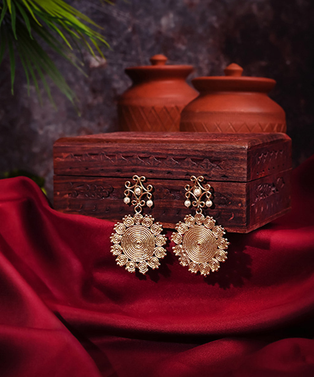 Yellow dhokra handcrafted miharu brass earring