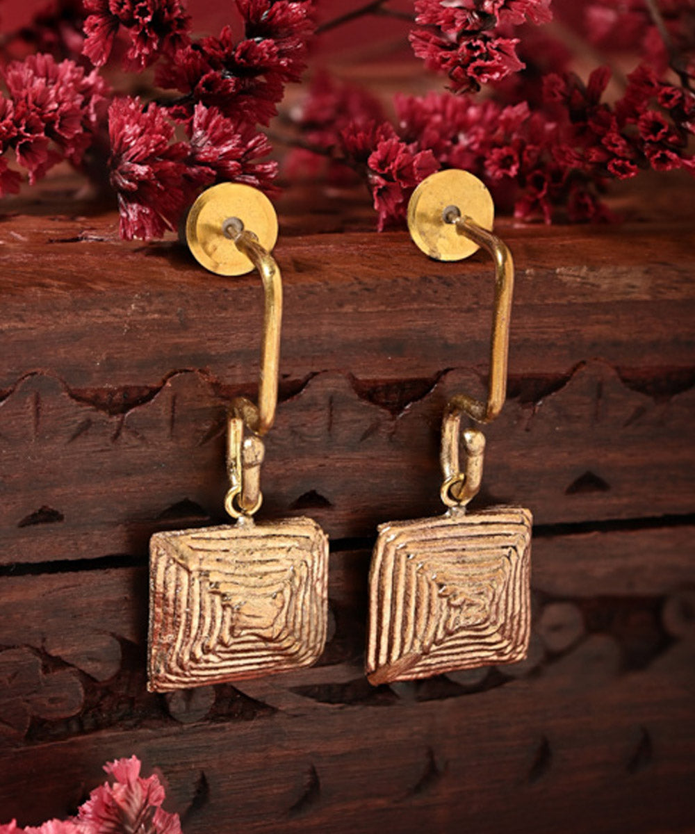 Yellow dhokra handcrafted square brass earring