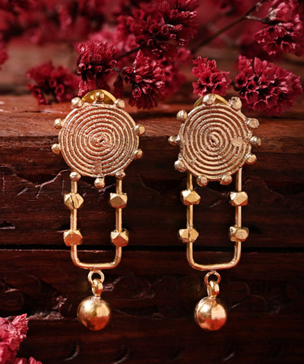 Yellow handcrafted dhokra miharu brass earring