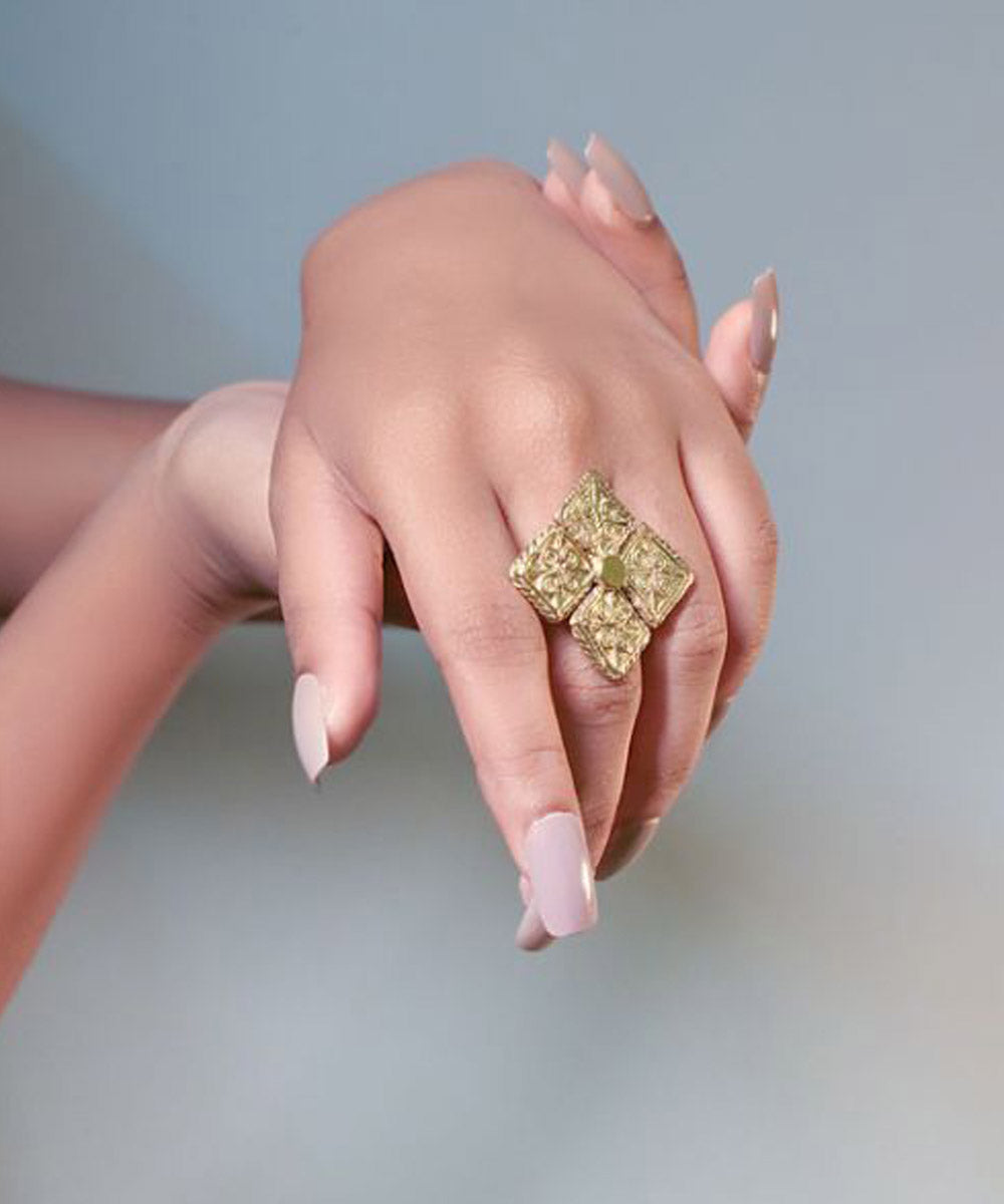 Yellow handcrafted brass dhokra ring