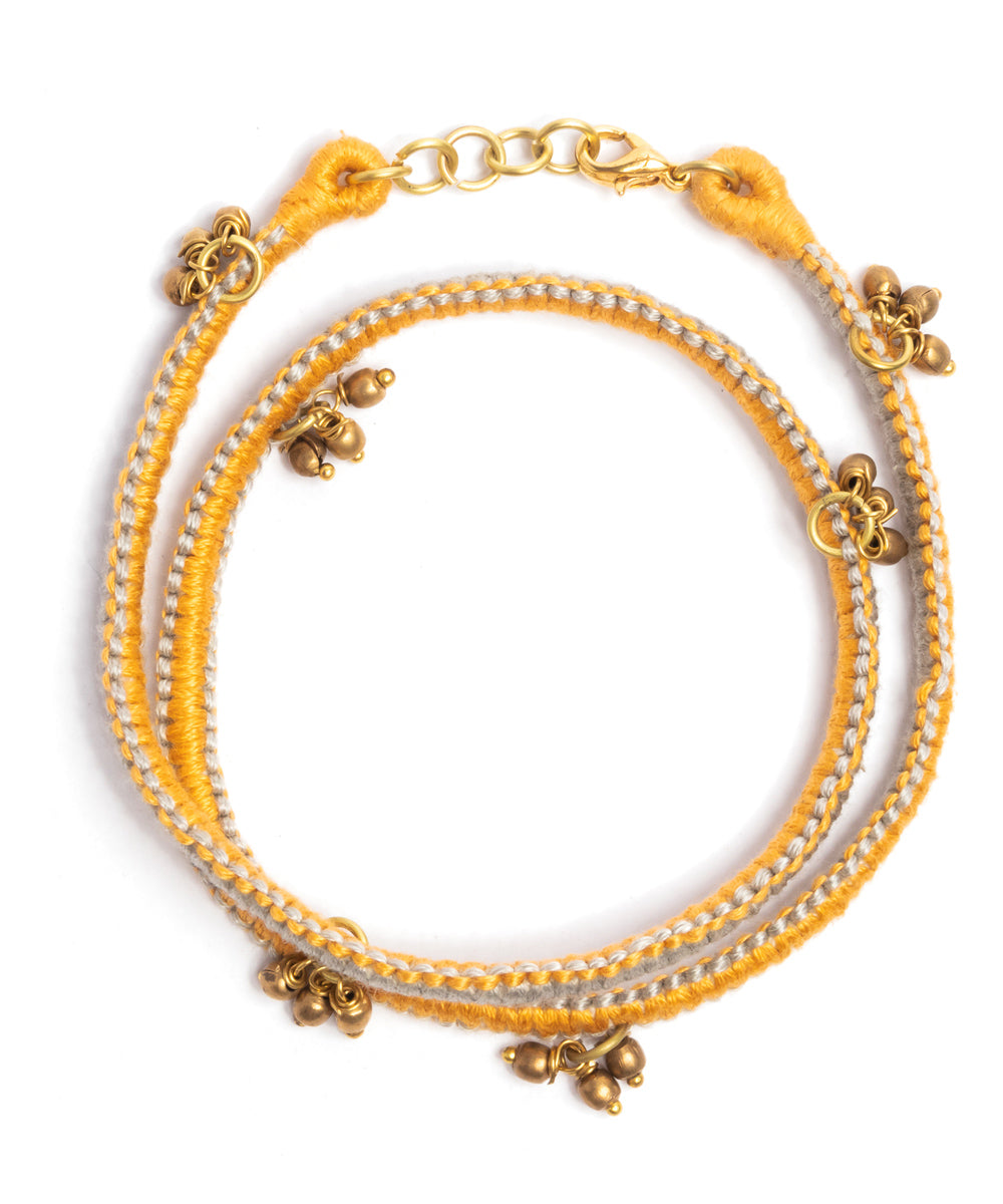 Handcrafted yellow beaded adjustable bracelet rakhi