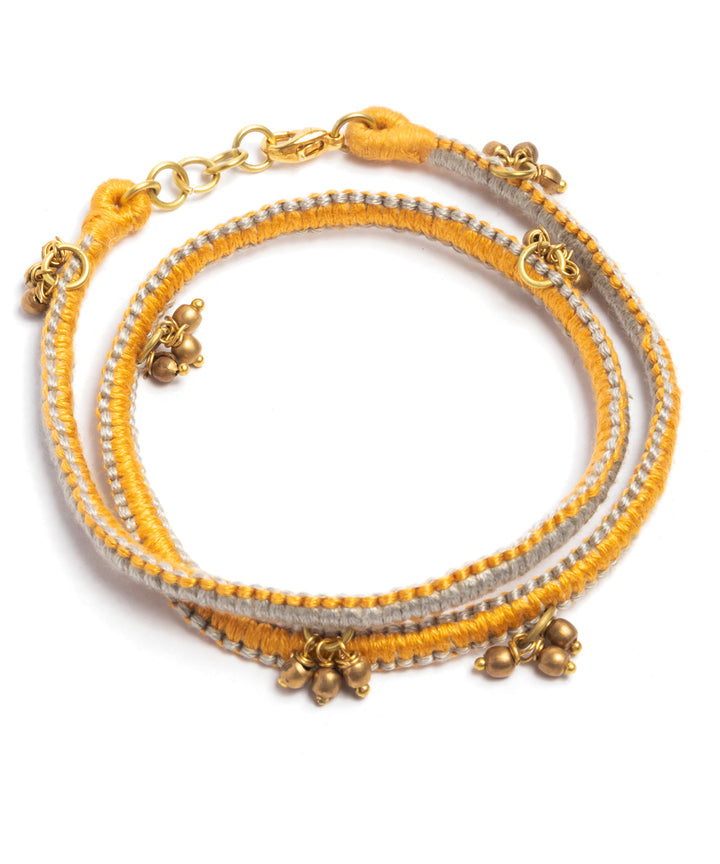 Handcrafted yellow beaded adjustable bracelet rakhi