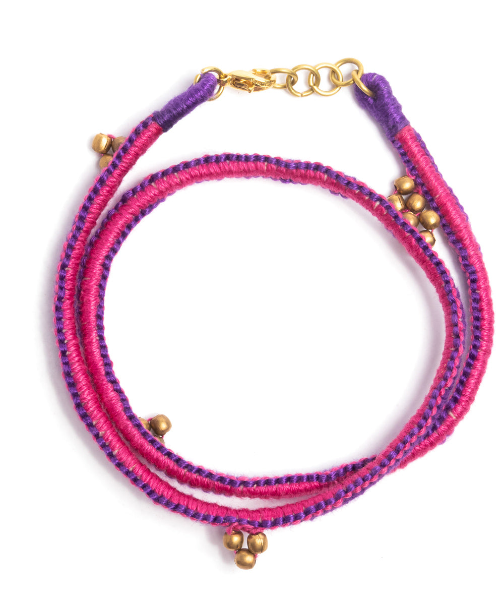Handcrafted purple pink beaded adjustable bracelet rakhi