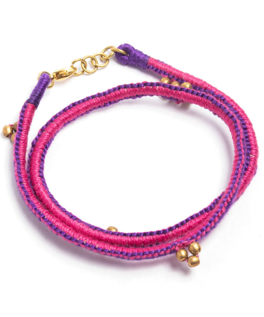 Handcrafted purple pink beaded adjustable bracelet rakhi