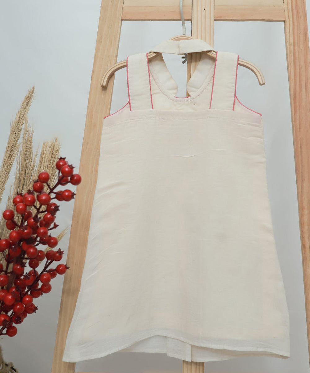 Cream handembroidered cotton sleeveless dress