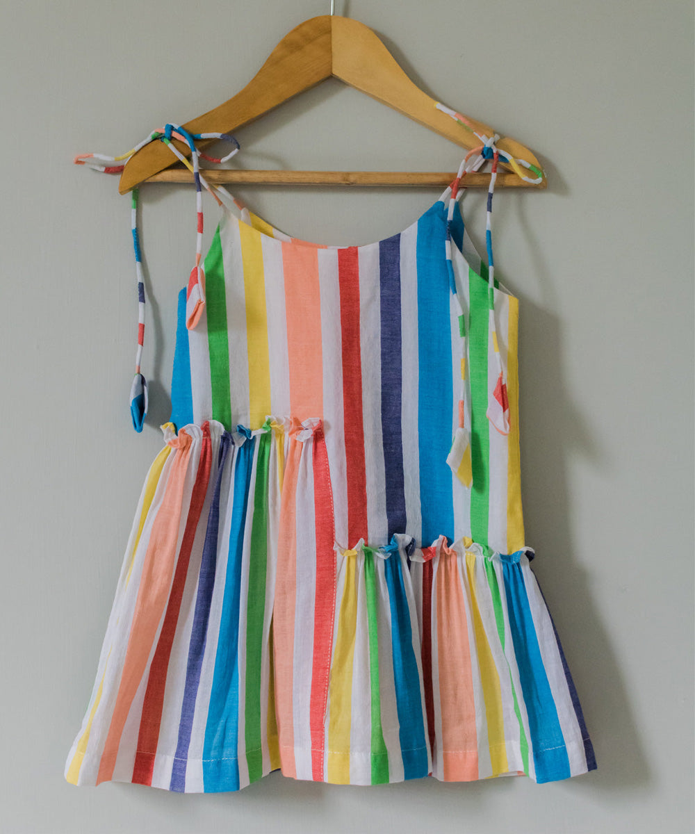 Multicolor handwoven cotton rainbbow stripe dress
