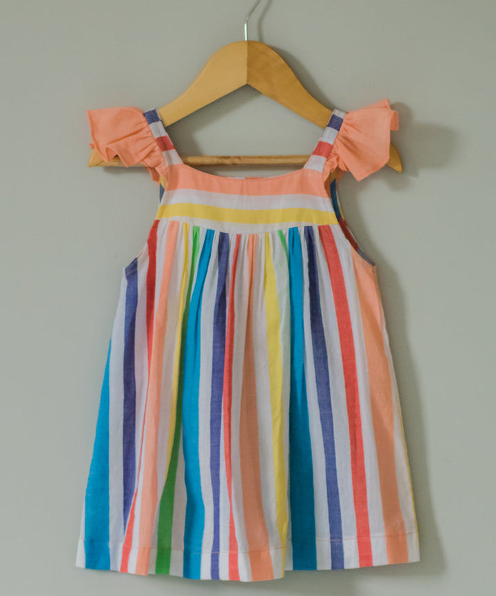 Multicolor handwoven cotton rainbow julibox neck dress