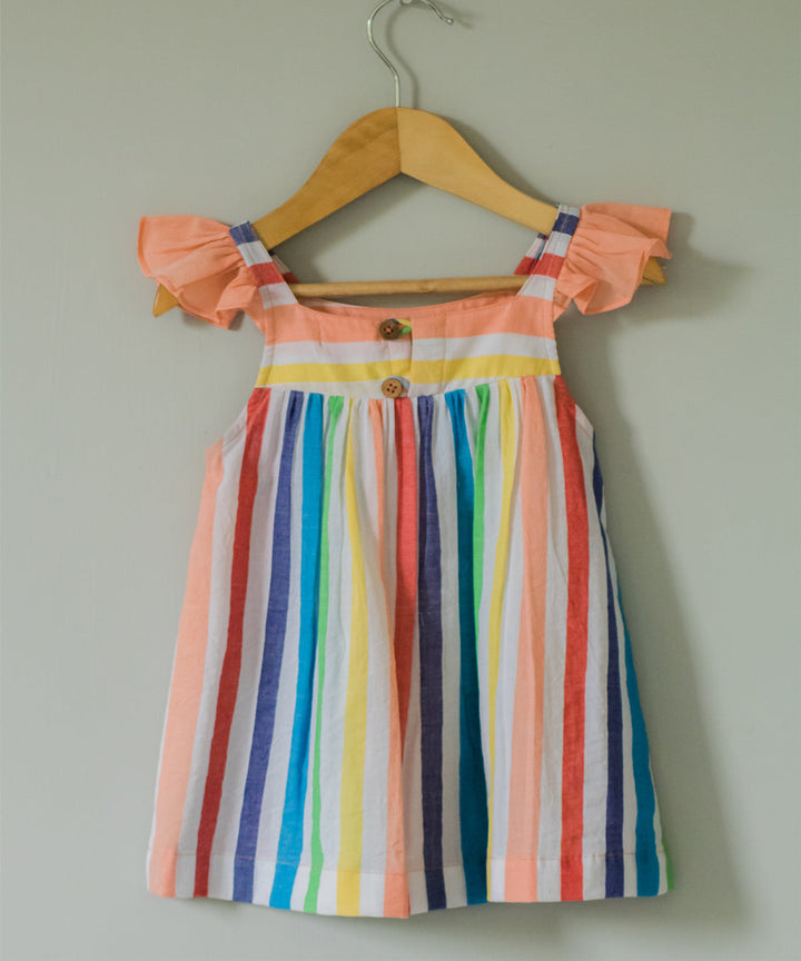 Multicolor handwoven cotton rainbow julibox neck dress