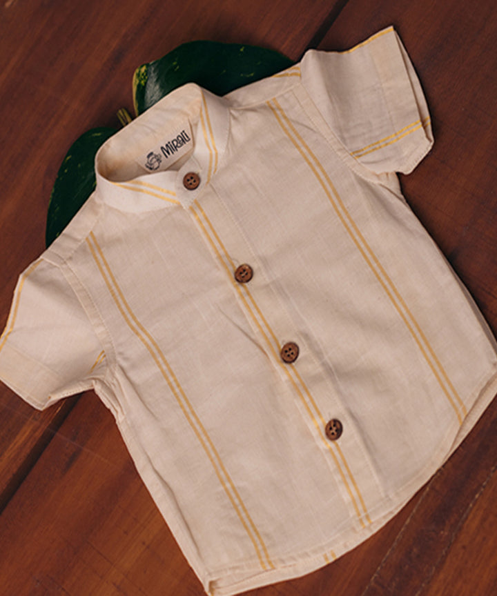 Cream handwoven cotton mandrian shirt with golden kasavu