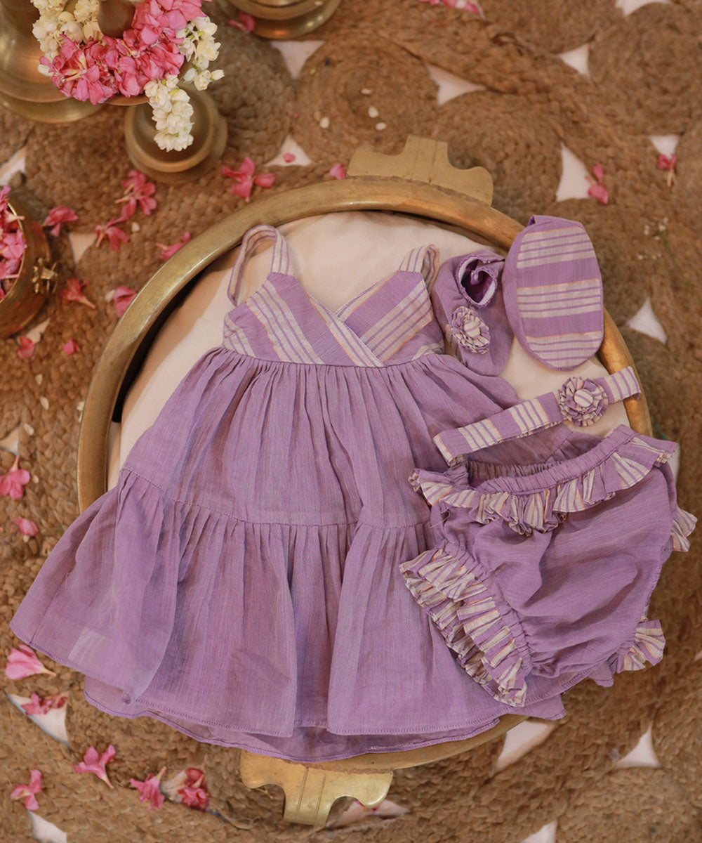 Lavender handwoven cotton two tier dress set