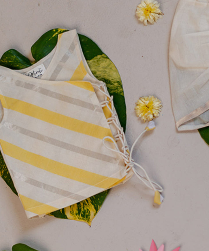 Cream handwoven cotton top with dhoti