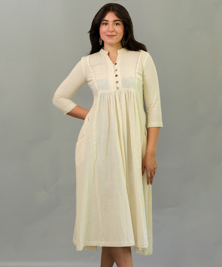 Cream handwoven cotton pearl string dress