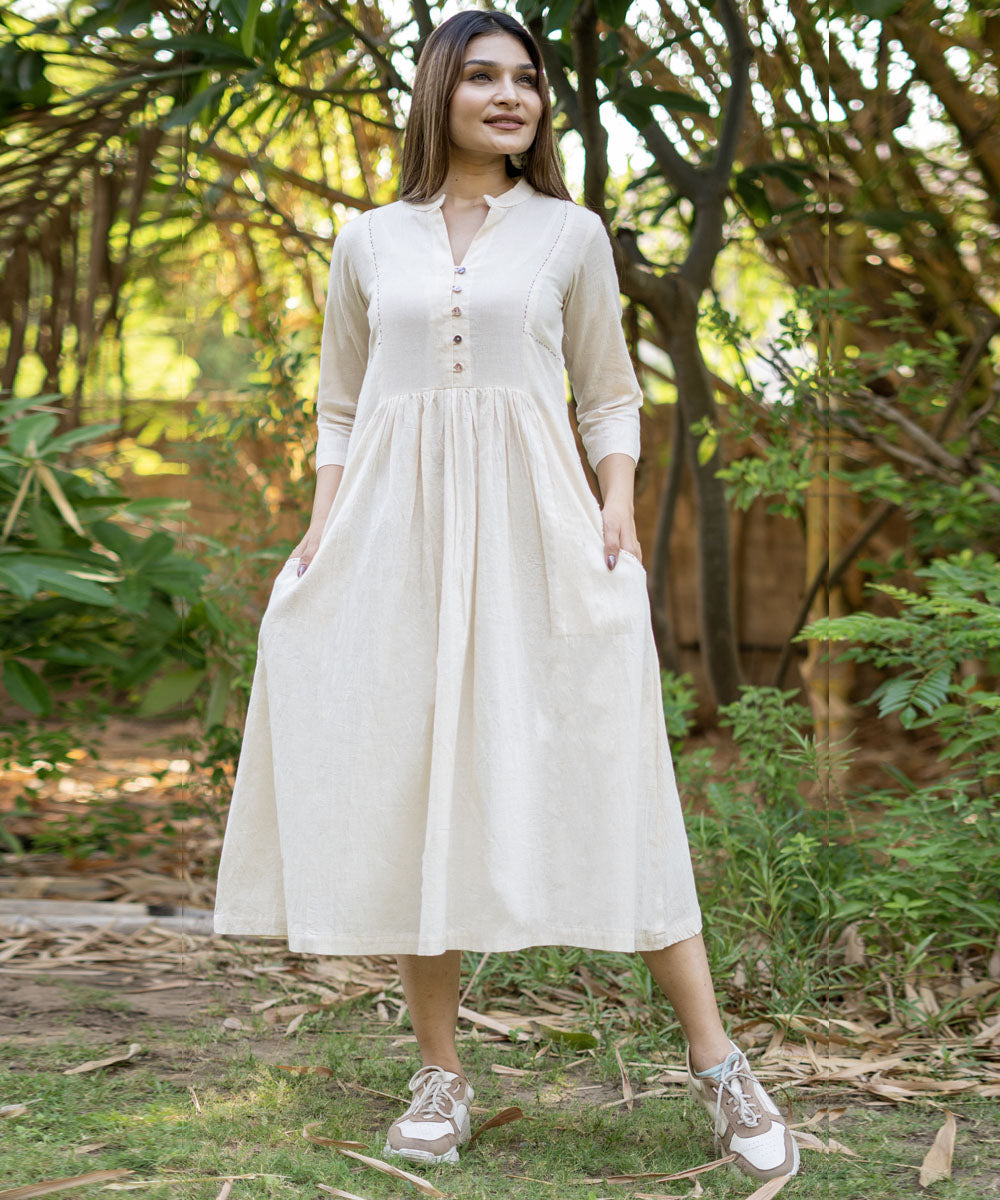off white cotton dress for women Odella Off Shoulder Dress: Smocked Maxi in Off White Extra Large | Women's Online Boutique | Boho Chic Style