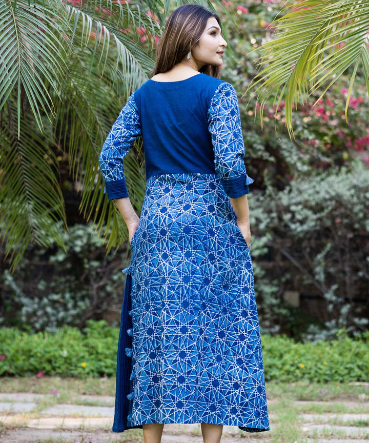 Indigo hand block print cotton fumti dress