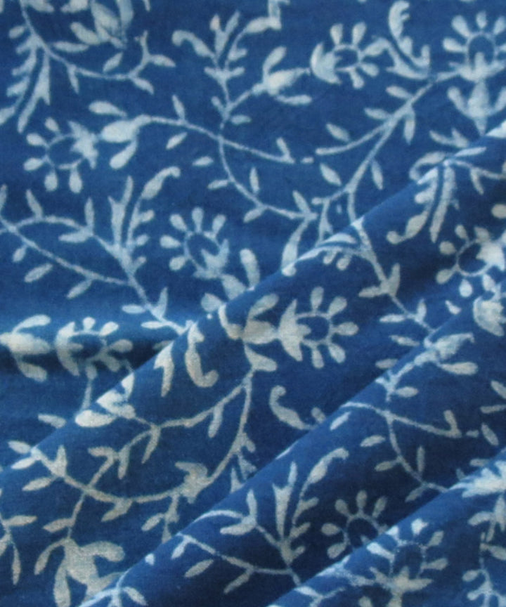Indigo handblock print handspun handwoven cotton fabric