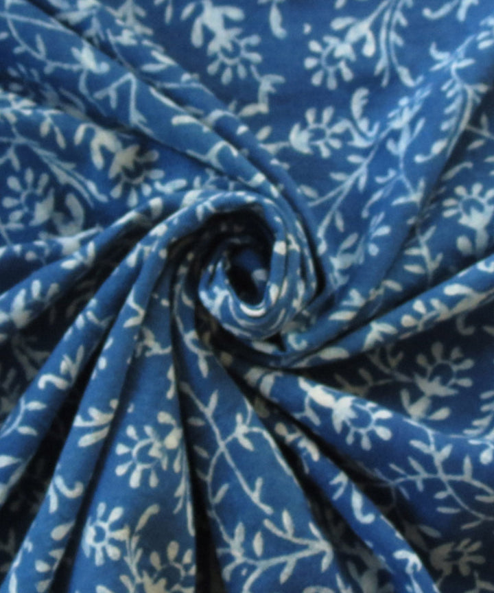 Indigo handblock print handspun handwoven cotton fabric