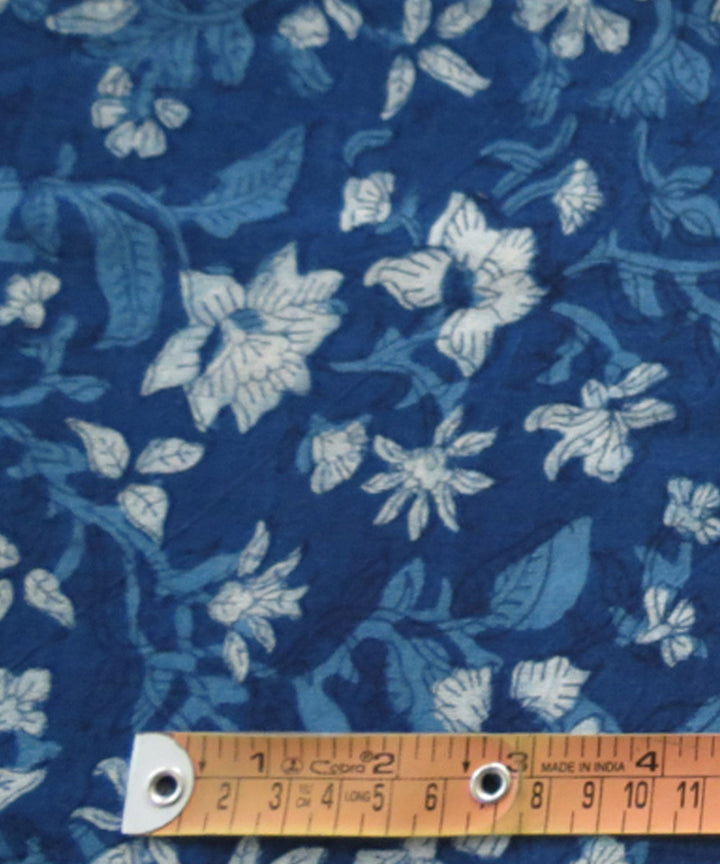 Indigo hand block print handspun handwoven cotton fabric