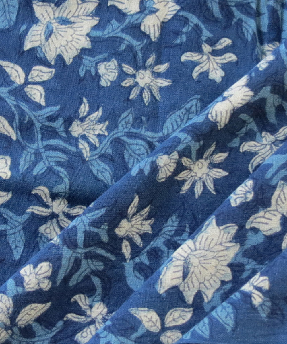 Indigo hand block print handspun handwoven cotton fabric