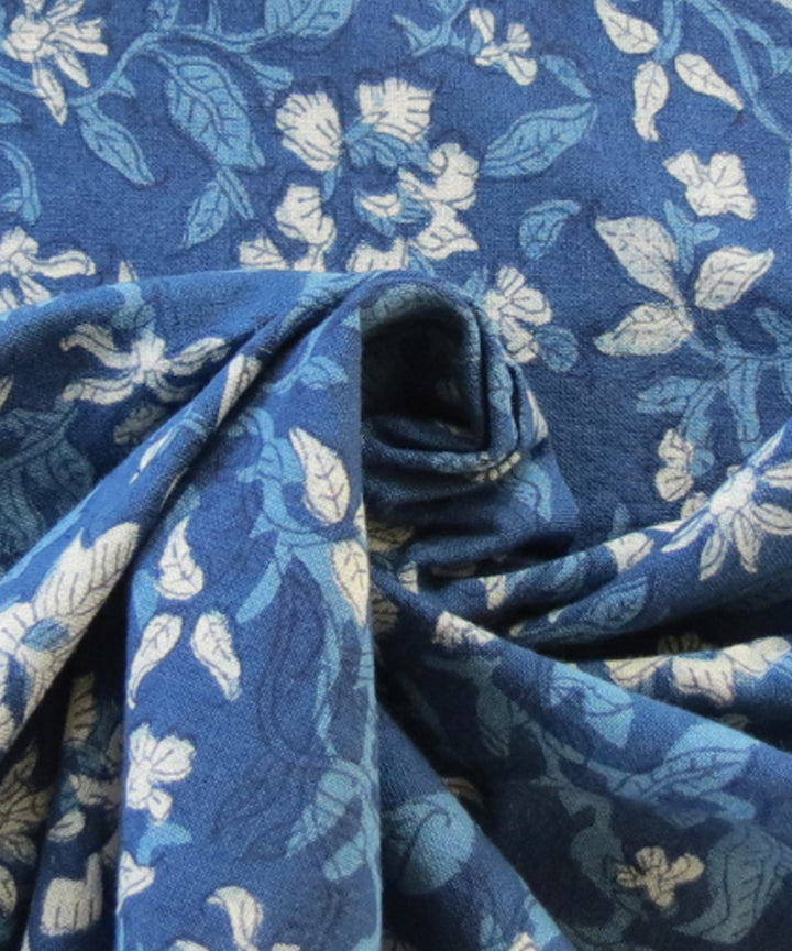 Indigo hand block print handspun handwoven cotton fabric