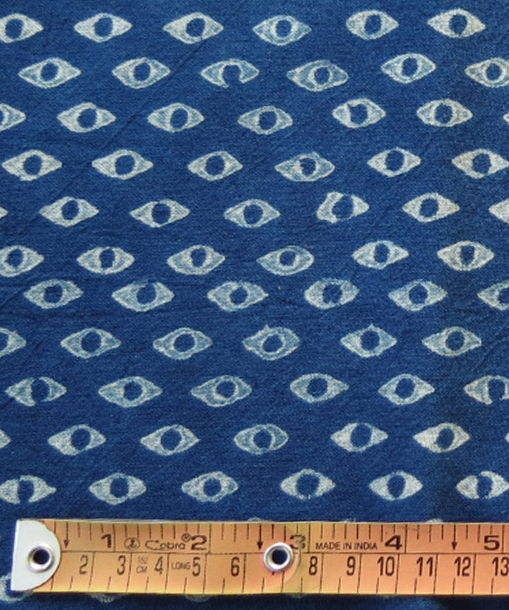 Indigo handblock printed handspun handwoven cotton fabric
