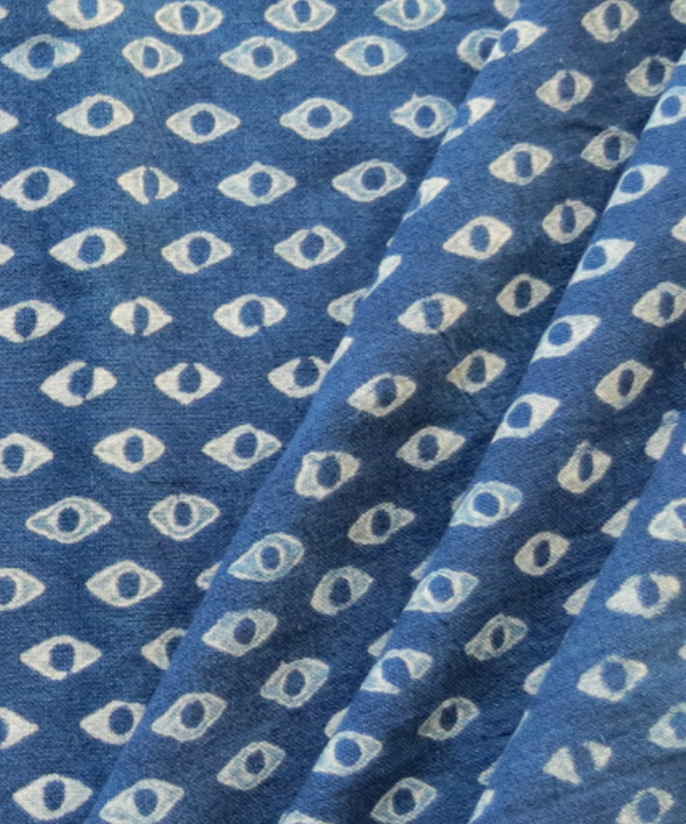Indigo handblock printed handspun handwoven cotton fabric