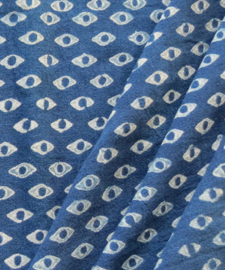 Indigo handblock printed handspun handwoven cotton fabric