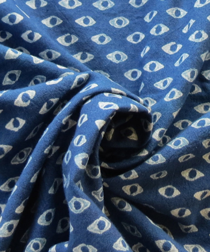 Indigo handblock printed handspun handwoven cotton fabric