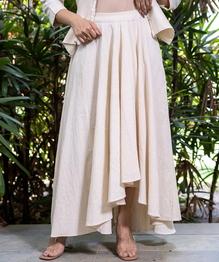 Beige hand woven muslin flared skirt